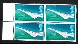 GB QEII 1969 4d Concorde Listed Flaw Oil Slick SG784f, R13/2. MNH Block of 4