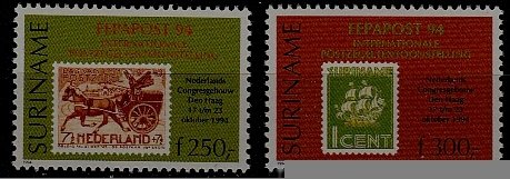 Suriname 987-88 MNH Stamp on stamp SCV7.50