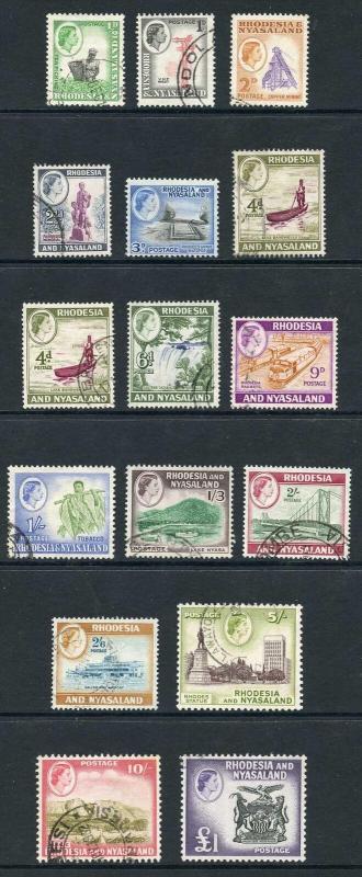 Rhodesia and Nyasaland SG18/31 1959 set of 15 fine used