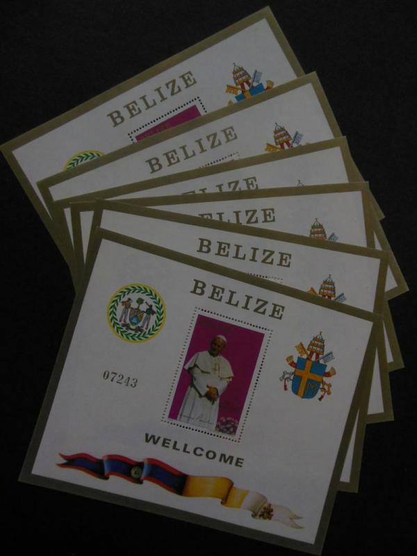 BELIZE : 1983. Scott #667 Pope's Visit. 6 S/S. Very Fine, Mint NH. Catalog $225.