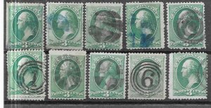 US # 147 3c Washington Green (U) lot of 10  CV $20.00