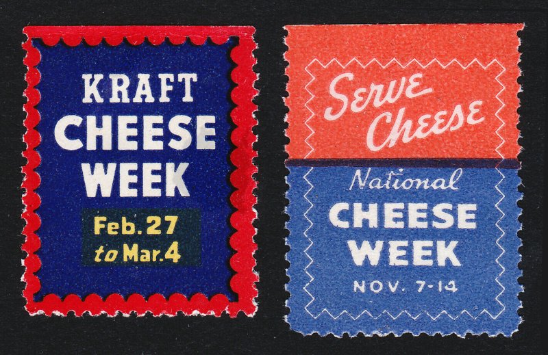 REKLAMEMARKE NATIONAL CHEESE WEEK POSTER STAMPS KRAFT SERVE CHEESE (LOT OF 2)