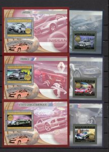 GUINEA 2012 AMERICAN, FRENCH & JAPANESE CARS 3 SHEETS OF 3 STAMPS & 3 S/S MNH