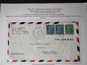 1940 USA Airmail FAM 18 FFC Cover New York NY to Davos Dorf Switzerland