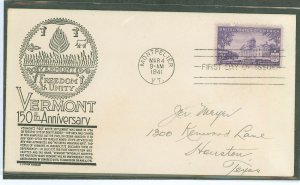 US 903 1941 3ct Vermont/150th anniversary of statehood (single) on an addressed first day cover with an anderson cachet.