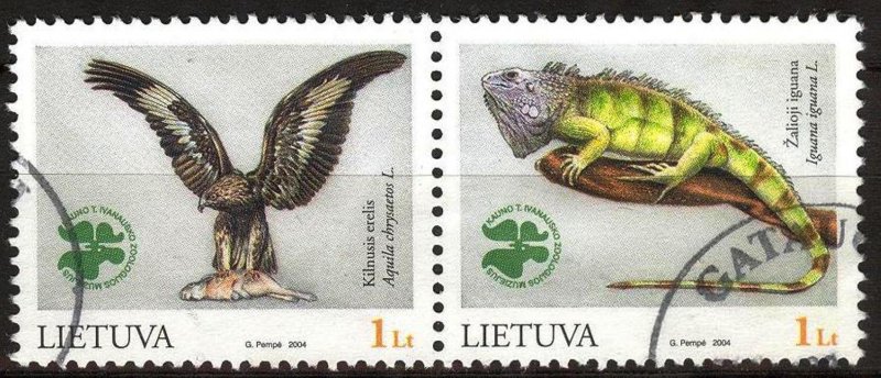 Lithuania 2004 Zoo Museum of Tadas Ivanauskas Birds Eagle Iguana  pair Used /CTO