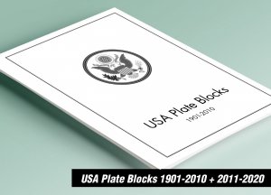 PRINTED USA PLATE BLOCKS 1901-2010 + 2011-2020 STAMP ALBUM PAGES (888 pages)