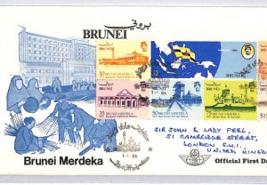 BRUNEI FDC 1984 First Day Cover INDEPENDENCE/MERDEKA Mini-Sheet {samwells}ZM25