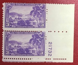 1937 US Scott 802 MNH plate pair 3 cent Charlotte Amalie Lot 1125