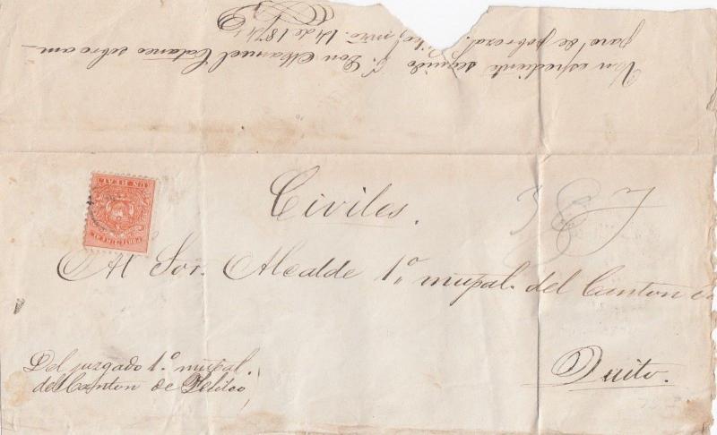 Ecuador Cover Folded Envelope 1874 Scott #10