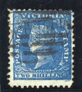 Victoria 1865 QV 2s dark blue/green (p12) very fine used.  SG 129a.