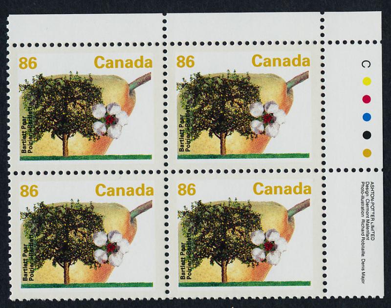 Canada 1372 TR Plate Block MNH Fruit, Flower, Bartlett Pear