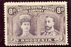 Rhodesia 1910 Double Heads 8d dull purple & purple MLH. SG 147. Sc 109.