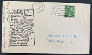 1929 Cristobal Canal Zone Panama First Flight Cover To Tela Honduras Signed