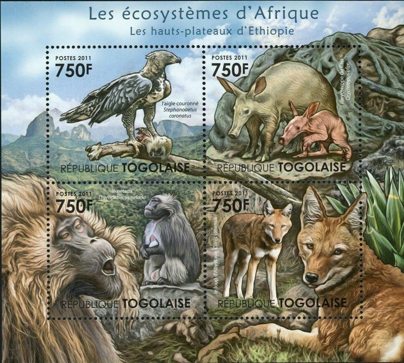 The Highlands of Ethiopia Stamp Gelada Primate Eagle S/S MNH #4209-4212