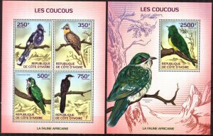 Ivory Coast 2014 Birds Cuckoos Sheet + S/S MNH