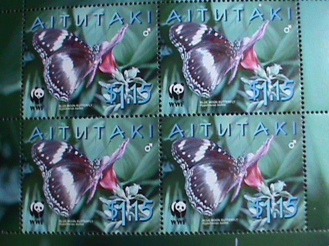 AITUTAKI STAMP-2002- WWF SERIES-LOVELY BLUE MOON BUTTERFLY STAMP MNH SHEET VF