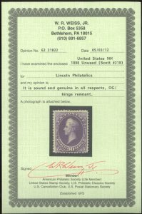 U.S. #218 USED WITH WEISS CERT