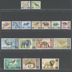 1966-69 Kenya - Yvert and Tellier #20-35 - Animals - 16 Values - Full Series - M