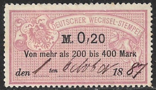 GERMANY 1882 0,20m Bill of Exchange Revenue Erler No. AJ83B VFU