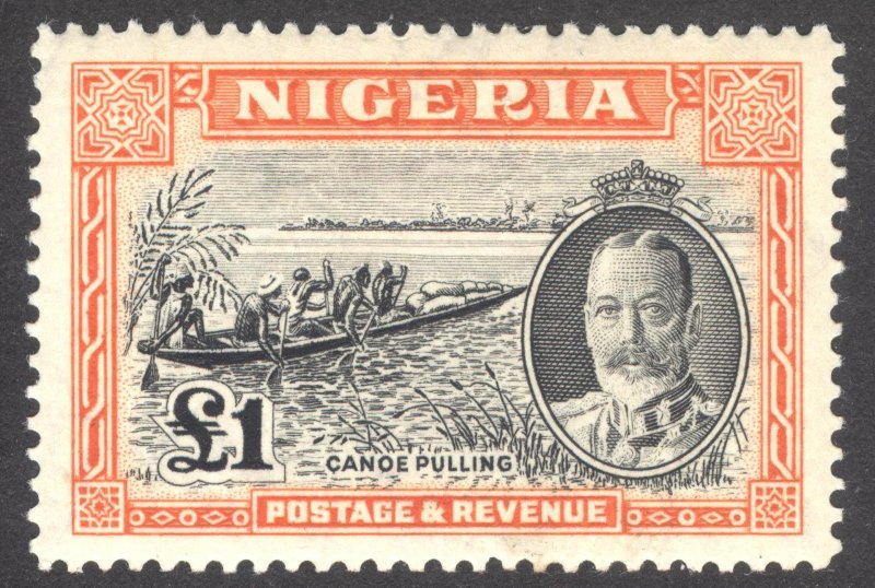 Nigeria 1936 £1 Orange & Black Canoe Scott 49 SG 45 MLH Cat $130