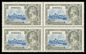 Dominica 1935 KGV Silver Jubilee 1½d DIAGONAL LINE BY TURRET mnh. SG 93,93f x2.