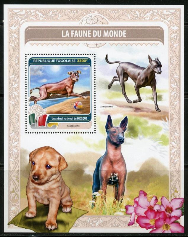 TOGO  2016 FAUNE OF THE WORLD DOGS FROM MEXICO SOUVENIR  SHEET MINT NH