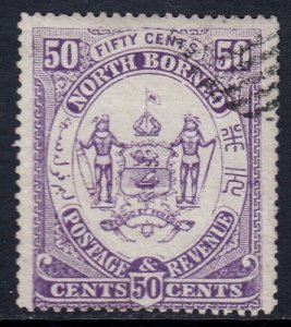 NORTH BORNEO — SCOTT 6 (SG 4) — 1883 50c ARMS ISSUE P14 — USED — SCV $35