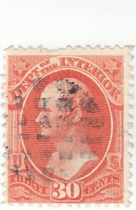 Scott # O23- 30c Vermilion - Hamilton - Official Stamps - Used - $20.00 SCV