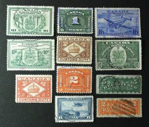 Canada Stamp Collection  Special Delivery, Customs, Registration Lot of 11