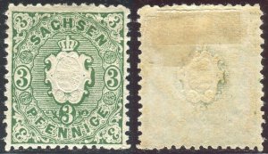 1863 GERMANY SAXEN 3 PENNY GREEN EMERALD CENTRATO M 13b CV 1200 S07-