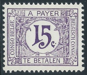 Belgian Congo, Sc #J3, 15c MNH