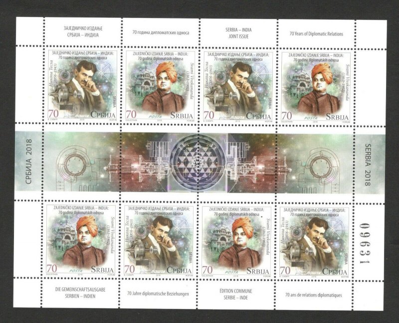 SERBIA-MNH S/S-Joint issues Serbia-India-Nikola Tesla Swami Vivekananda-2018.