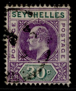 SEYCHELLES EDVII SG52, 30c violet & dull green FINE USED. Cat £20. WMK CA SINGLE 