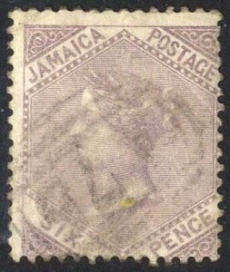 Jamaica SG5 6d Dull purple Wmk Pineapple cat 23 pounds