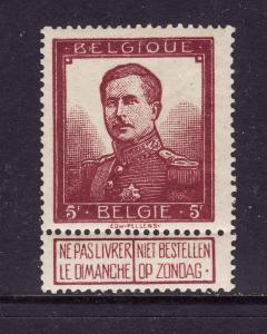 Belgium-Sc#102-unused hinged 5fr plum-King Albert I-1912-