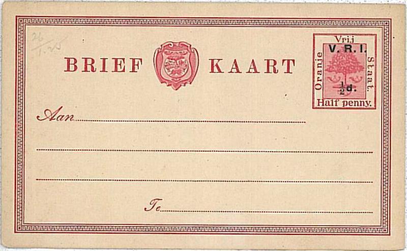 LIONS - POSTAL STATIONERY: ORANGE FREE STATE  - HIGGINGS & GAGE # 26