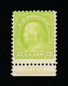 EXCEPTIONAL GENUINE SCOTT #513 VF-XF MINT OG NH APPLE GREEN PLATE #9149 SINGLE