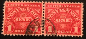 J87, Postage Due, $1, circulated pair, 11 x 10.5 perf., Vic's Stamp Stash