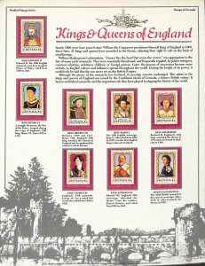 Postal Commemorative Society Stamp Panel MNH, Grenada #1200..1205 Kings England