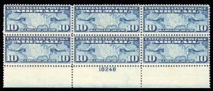 United States, Air Post #C7 Cat$45, 1926 10c dark blue, plate block of six, n...