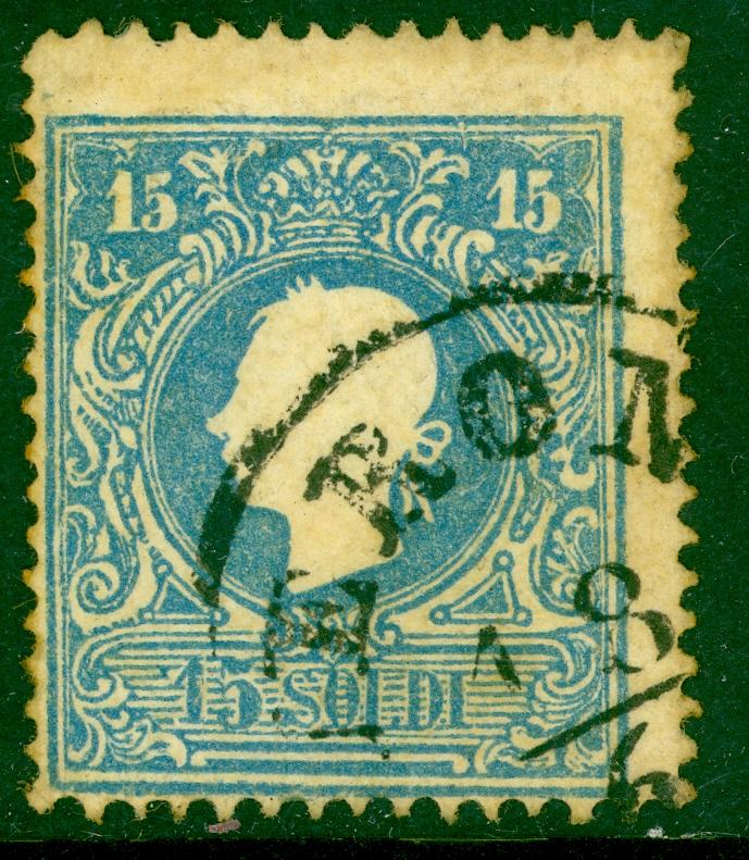 LOMBARDY VENETIA 1858-62 15s Blue Type II FRANZ JOSEPH Sc 12 VFU