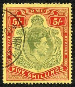 Bermuda SG118b KGVI 5/- Pale Green and Red/yellow Line Perf 14.25 (Ref 78) 