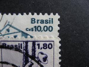 Brazil 2 used stamps each with a double impression print error! 