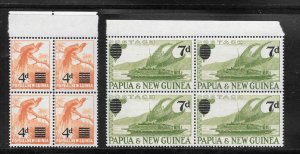 Papua New Guinea Scott 137-38 MNHOG Blocks of 4 - 1957 Surcharges - SCV $10.40