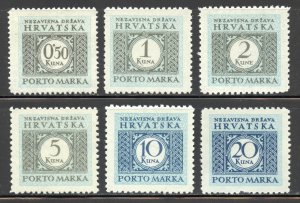 Croatia Scott J20-J25 MNHOG - 1942 Postage Dues - SCV $6.00