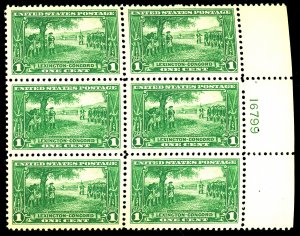 U.S. #617 MINT PL# BLOCK OF 6 OG NH