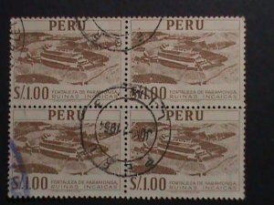 PERU 1953  SC#465  OVER 70 YEARS OLD-PARAMONGA FORTRESS- USED BLOCK VF