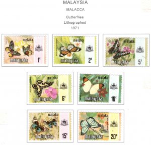 Malaysia Malacca Scott 74-80 MH* Butterfly stamp set