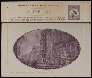 AUSTRALIA Lettercard 1913 Kangaroo 1d dark purple, original die, Collins St Melb